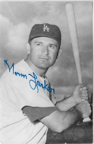 Norm Larker Dodgers Signed Mlb B&w Vintage 3x5 Postcard Baseball D.  2007