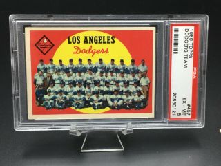 1959 Topps Baseball Los Angeles Dodgers Team Card Psa Ex - Mt 6 457