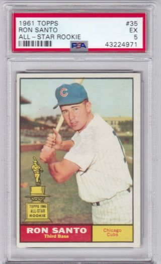 Rm: 1961 Topps Baseball Card 35 Ron Santo Rookie Hof Cubs - Psa 5 Ex