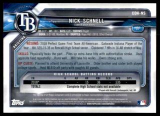 2018 Bowman Chrome Draft Prospect Nick Schnell RC Auto Rays 2