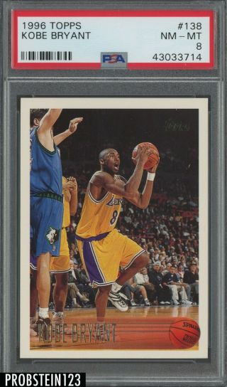 1996 - 97 Topps 138 Kobe Bryant Los Angeles Lakers Rc Rookie Psa 8 Nm - Mt