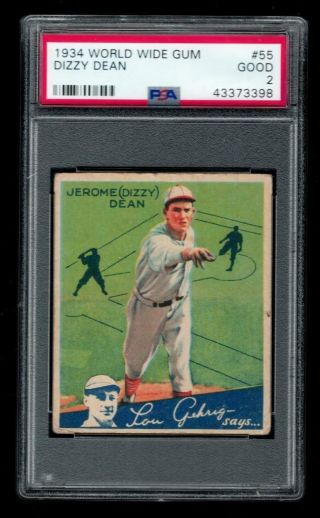 1934 World Wide Gum 55 Dizzy Dean Canadian Goudey Baseball Card Psa 2