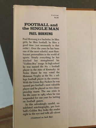 Football and the Single Man by Paul Hornung,  First Edition,  Signed,  VG -,  HC,  DJ, 5
