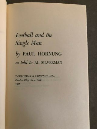 Football and the Single Man by Paul Hornung,  First Edition,  Signed,  VG -,  HC,  DJ, 6