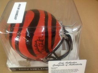 Anthony Munoz Bengals Signed Riddell Mini Helmet Leaf Auto.