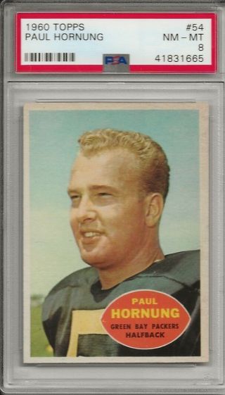 1960 Topps Football 54 Paul Hornung Green Bay Packers Psa 8