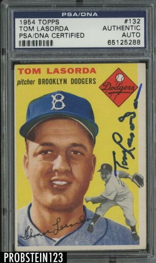 1954 Topps 132 Tommy Lasorda Dodgers Rc Rookie Hof Signed Auto Psa/dna