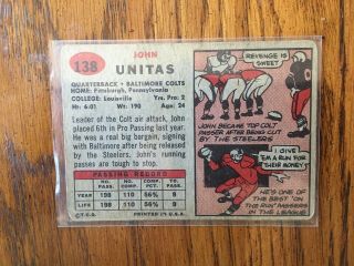 1957 Topps Football 138 Johnny Unitas Rookie Card HOF (crease,  See Pictures) 2