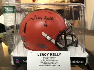 Leroy Kelly Cleveland Browns Autographed Mini Helmet 1994 Hall Of Fame Tristar