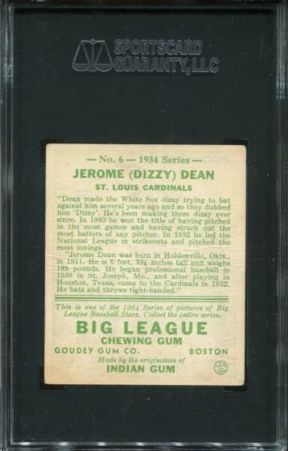 1934 Goudey R320 6 Dizzy Dean SGC 35 GOOD,  2.  5 St.  Louis Cardinals 2