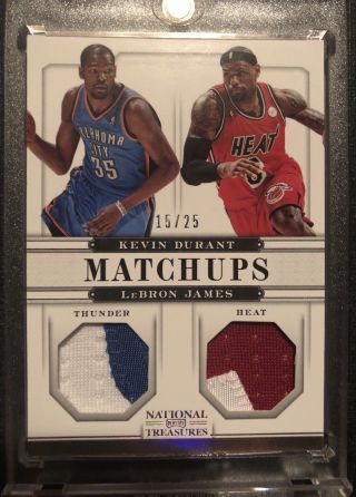 Lebron James,  Kevin Durant 15/25 National Treasures Dual Jersey Patch Non Auto