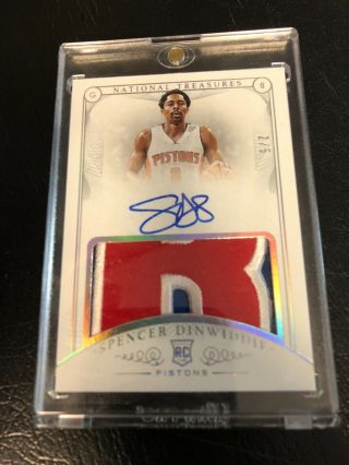 Spencer Dinwiddie Pistons 2014 - 15 National Treasures Rookie Patch Auto 2/5