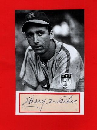 1940 - 47 Harry Walker - St Louis Cardinals Autographed Cut W/photo - (d.  1999)