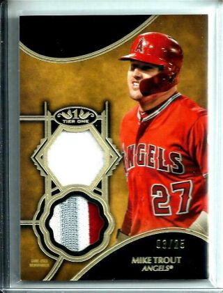 2019 Mike Trout Topps Tier One Dual Relics T1dr - Mt 3 - Color Jersey Sp D 03/25