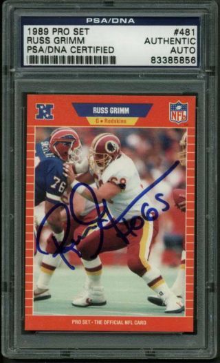 Redskins Russ Grimm Authentic Signed Card 1991 Pro Set 481 Psa/dna Slabbed
