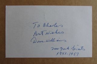 Dave Williams Signed Autograph 3x5 Index Card Mlb 1949 - 55 York Giants D.  2009