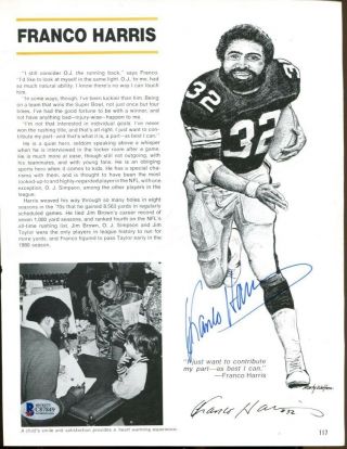 Franco Harris Signed Program Page 8x10 Autographed Steelers Beckett Bas C87849