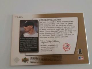 2003 ANDY PETTITTE UPPER DECK THREADS OF TIME GAME YANKEES JERSEY 129/350 2