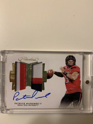 2018 Flawless Collegiate Patrick Mahomes Ii 3 Color Dual Patch Auto 24/25 Chiefs