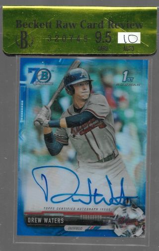 Drew Waters 2017 Bowman Chrome Auto /70 70th Blue Refractor Bgs 9.  5/10 Braves