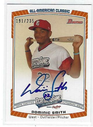 2012 Bowman Draft Picks & Prospects Perfect Game Dominic Smith Auto Rc 191/235