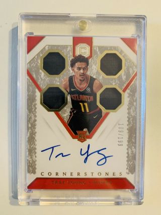 2018/19 Cornerstones - Trae Young - Rookie Autograph - Triple Jersey Relic /199