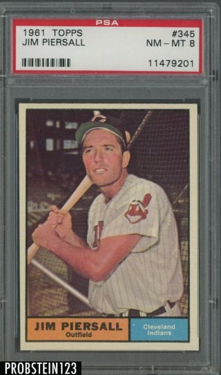 1961 Topps 345 Jim Piersall Cleveland Indians Psa 8 Nm - Mt