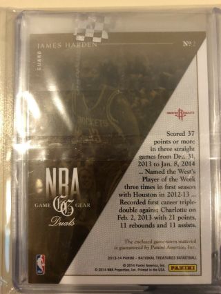 2013/14 National Treasures Game Gear Dual Jersey James Harden 4 Color Patch25/25 4