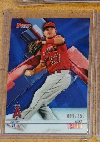 2018 Bowman’s Best Mike Trout Blue Refractor 65 9/150 Anaheim Angels