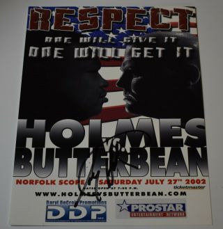 Authentic 2002 Larry Holmes V Butterbean Fight Card Signed By Larry Holmes
