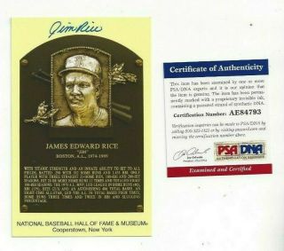Jim Rice Autographed Hall Of Fame Plaque Postcard Boston Red Sox Baseball Psa
