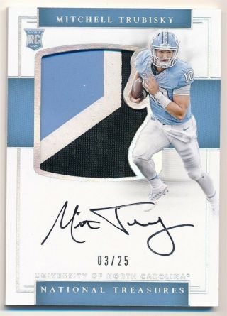 Mitchell Trubisky 2017 National Treasures Rc Silver Auto 3 Color Patch Sp 03/25