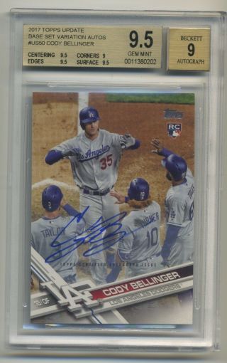 Cody Bellinger 2017 Topps Update Base Set Variation High Five Sp Rc Auto Bgs 9.  5