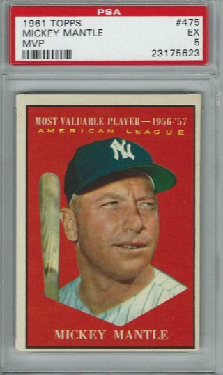 1961 Topps Mickey Mantle Mvp 475 Psa 5 Hof Yankees