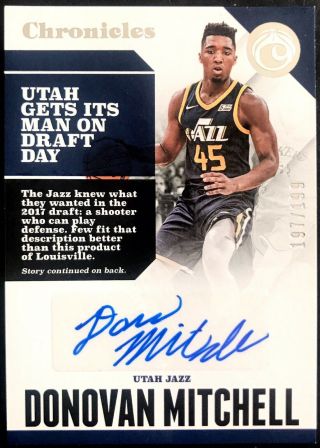 2017 - 18 Chronicles Donovan Mitchell Rookie Rc Auto 197/199 Silver Utah Jazz