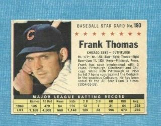 1961 Post Baseball 193 Frank Thomas Ex Company Set Break Combined