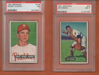 Jim Hegan 79 1951 Bowman Baseball Card Graded Psa 7 Nm - One Card