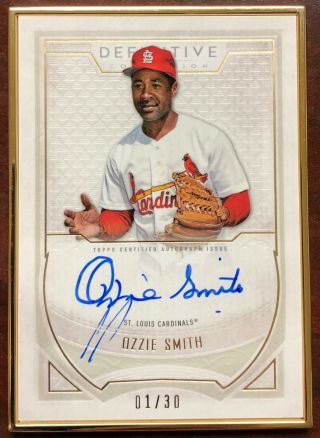 2019 Topps Definitive Ozzie Smith Gold Framed Autograph Auto 01/30 Jersey 1/1