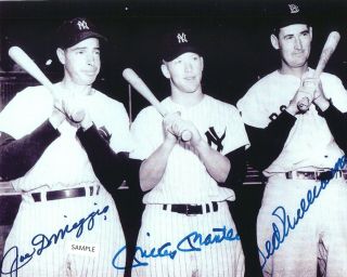 Joe Dimaggio Mickey Mantle Ted Williams Baseball Photo 8 X 10