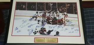1980 Mircale On Ice Hockey Complete Team 20 Signed Plus Herb Brooks 18 X 28