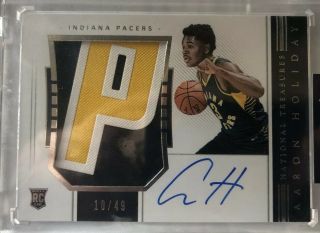 2018 - 19 National Treasures Aaron Holiday Rpa Rc Rookie Patch Auto 10/49 Pacers