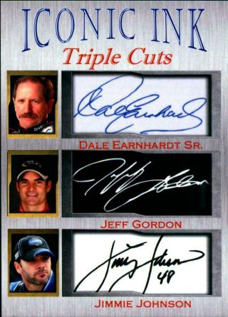 Dale Eanrhardt Jeff Gordon Jimmie Johnson Iconic Ink Triple Cuts Auto 1/1000