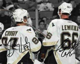 Mario Lemieux Sidney Crosby Pittsburgh Penguins Signed Photo Autograph Reprint