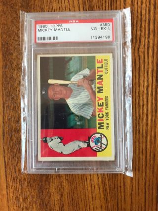 Mickey Mantle 1960 Topps Baseball Card 350 - Yankees (psa Vg - Ex 4)