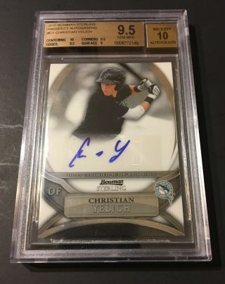 2010 Bowman Sterling Christian Yelich Auto Cy Bgs 9.  5 10 Mvp