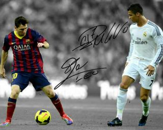 Lionel Messi Cristiano Ronaldo El Clasico Signed Action Photo Autograph Reprint