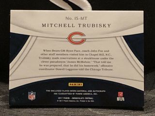23/49 Mitchell Trubisky 2017 Immaculate Auto Dual Patch Rookie Autograph Bears 2
