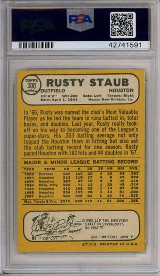 1968 Topps 300 Rusty Staub Houston Astros PSA 8.  5 2