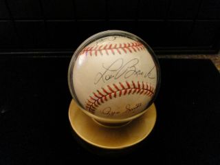 AUTOGRAPHED NATIONAL LEAGUE MLB BASEBALL BY LOU BROCK,  OZZIE SMITH,  DAVID JUSTICE 5