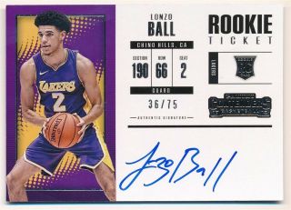 Lonzo Ball 2017/18 Panini Contenders Rc Variation Autograph Lakers Auto Sp /75